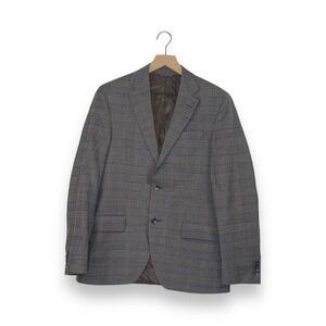 S Cohen Prestige Gray Brown Plaid Wool Silk Blend Sports Coat Blazer Jacket
